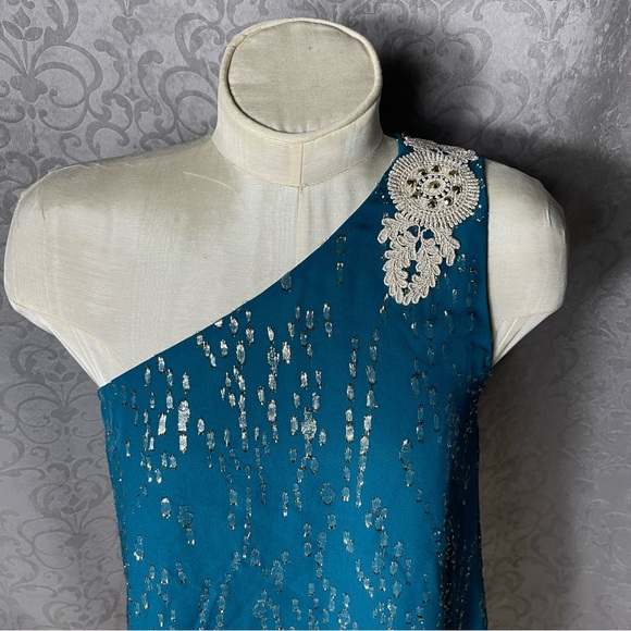 Lilly Pulitzer Silk Teal One-Shoulder Top Blouse - Picture 5 of 15